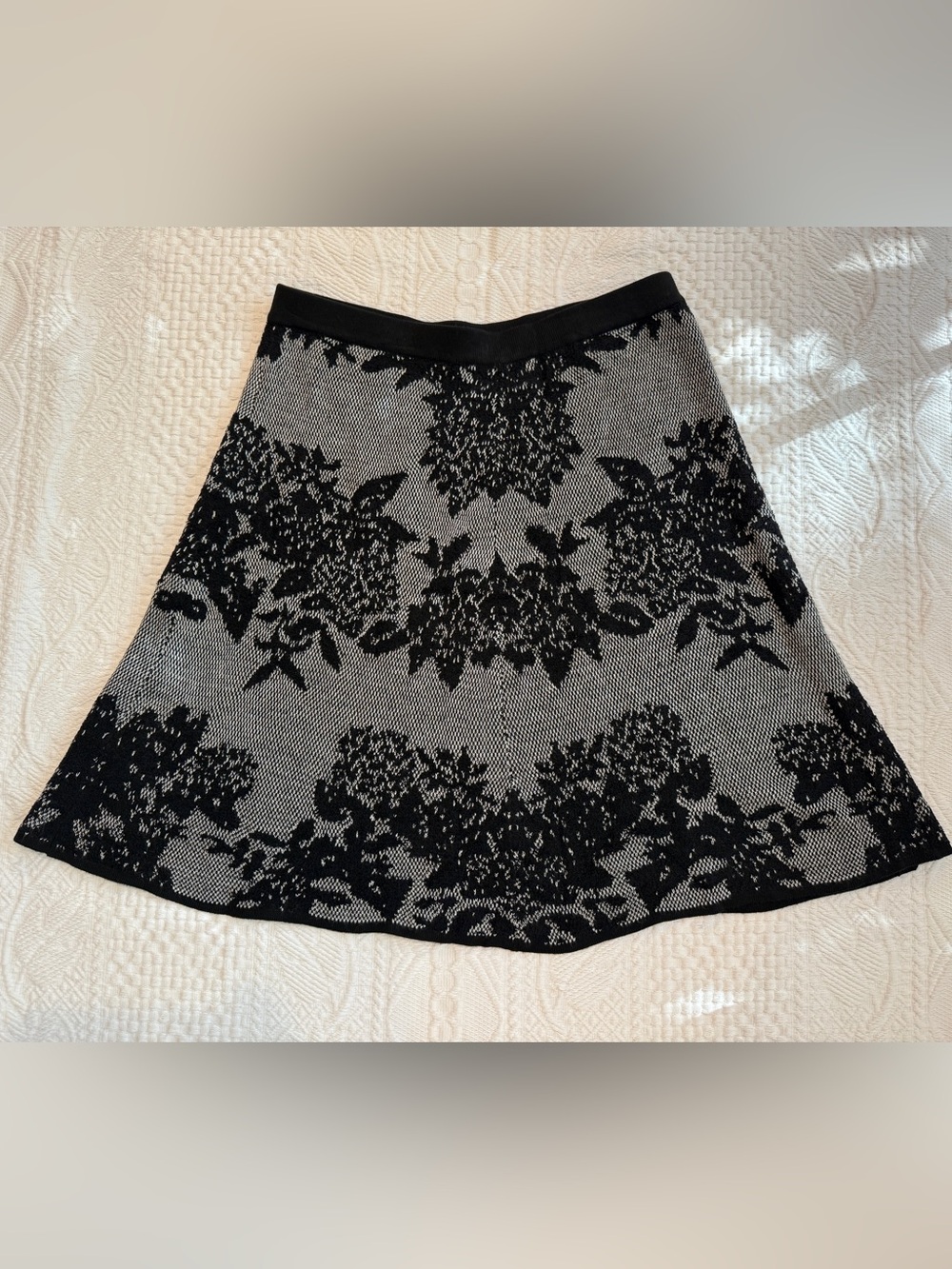 Spense Black Floral Knit A-Line Sweater Skirt Women’s Small Coquette Old Money